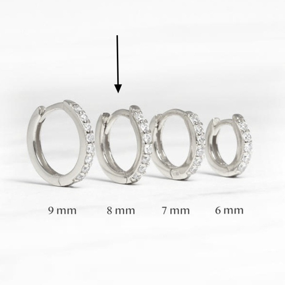 8mm Cubic Zirconia Huggie Hoop Earrings Small Silver CZ Hoops - Picture 2 of 2